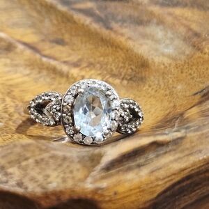 Beautiful Sun STerling  Aqua Marine CZ Ring SZ 7 Aprox